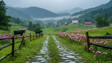 春雨后石路玫瑰