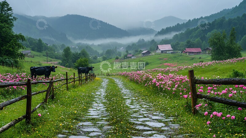 高清大图下载【趣麦麦图】春雨后石路玫瑰