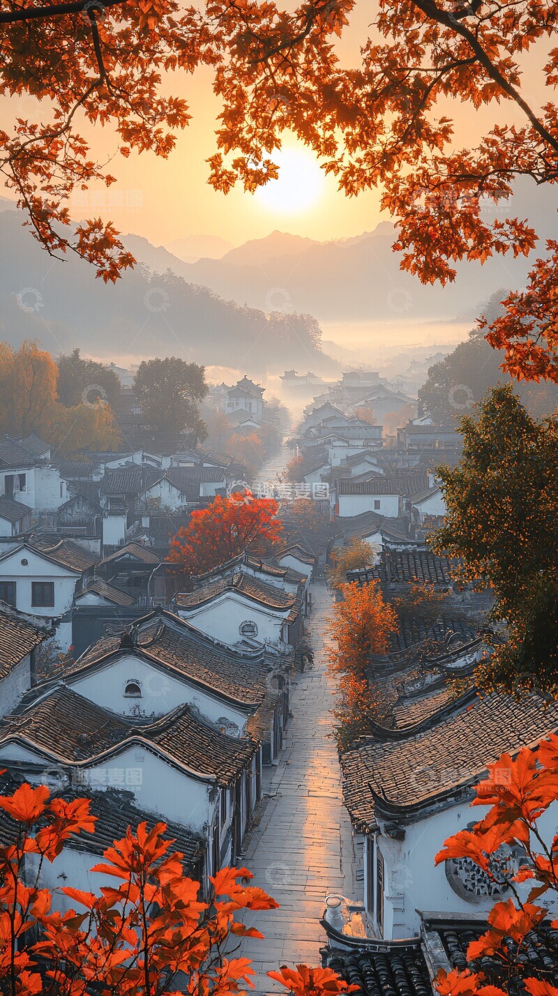 高清大图下载【趣麦麦图】古墙黄瓦秋雾映3