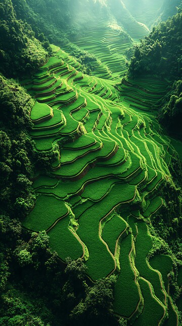 绿稻田风光稻田平原梯田