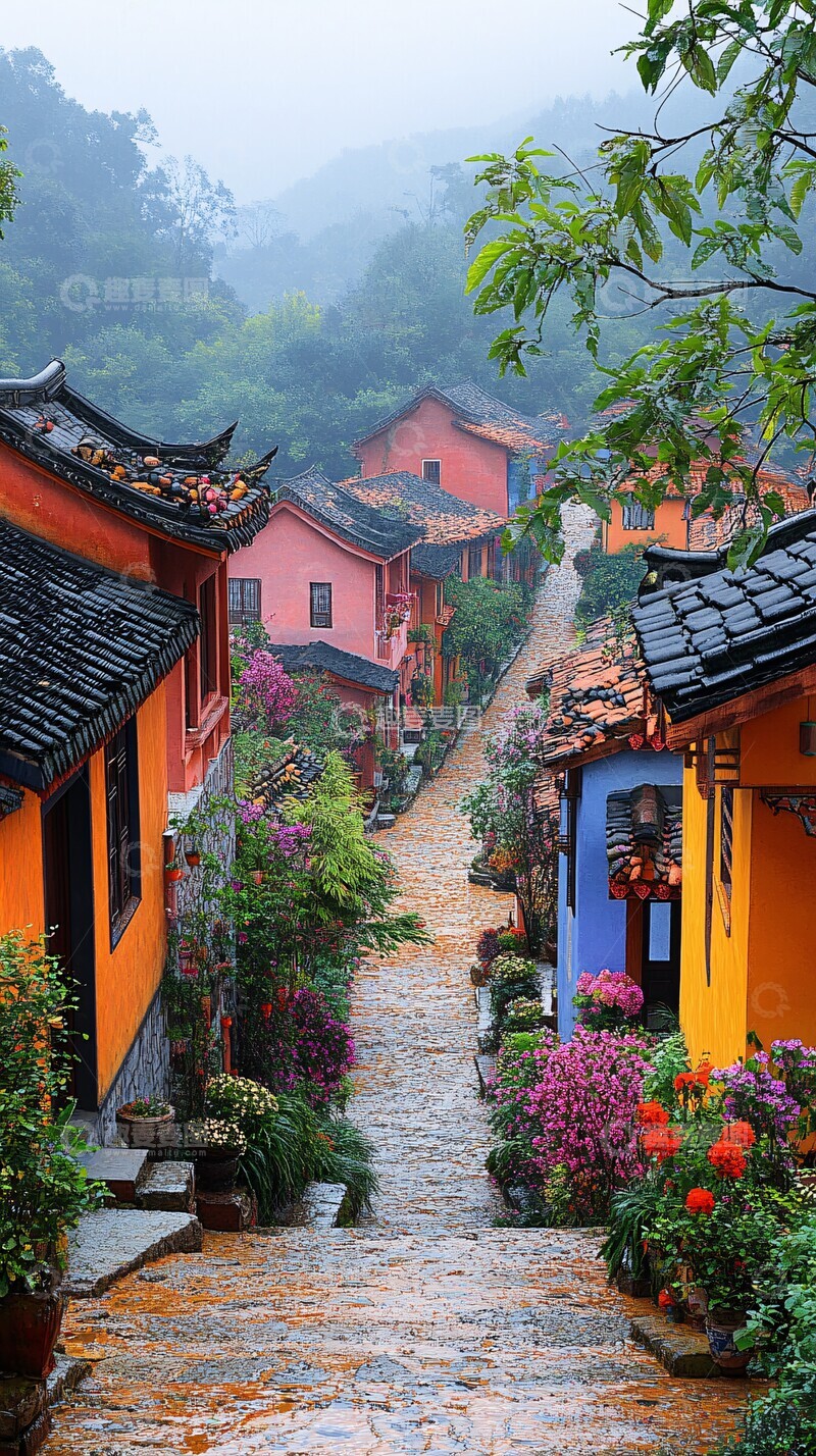 高清大图下载【趣麦麦图】乡村街道整洁明亮2