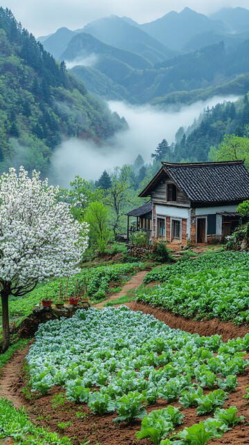 山村菜园梨花映1