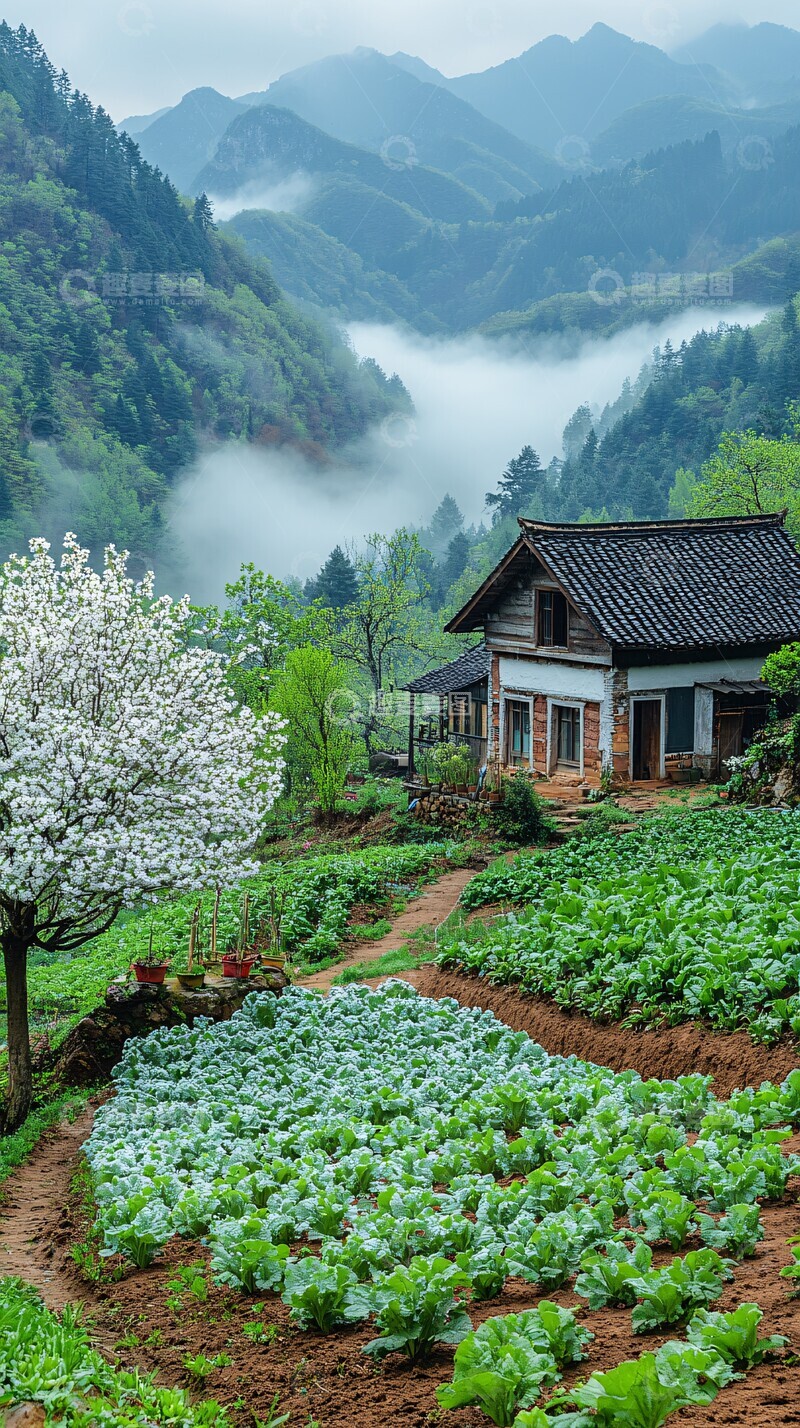 高清大图下载【趣麦麦图】山村菜园梨花映1