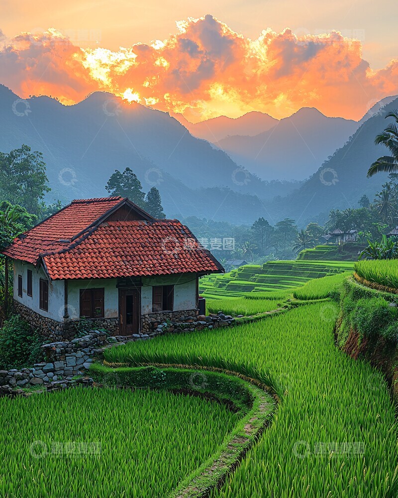 高清大图下载【趣麦麦图】红顶小屋夕照图2