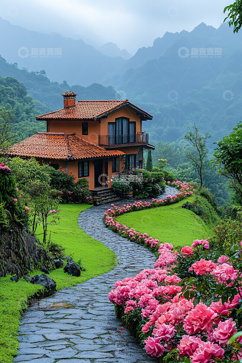 高清大图下载【趣麦麦图】-山间别墅玫瑰路3