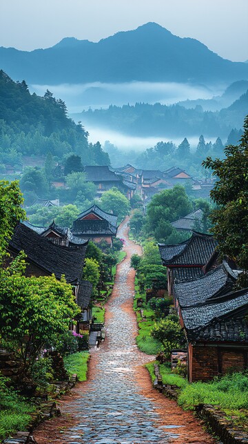 乡村街道整洁明亮