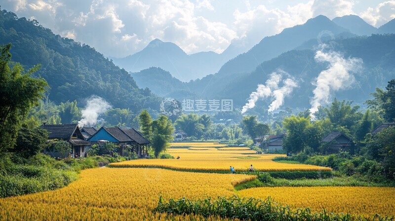 高清大图下载【趣麦麦图】丰收时节田野忙1