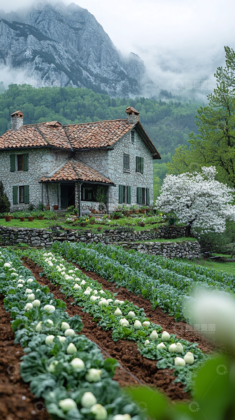 高清大图下载【趣麦麦图】山村菜园梨花映2
