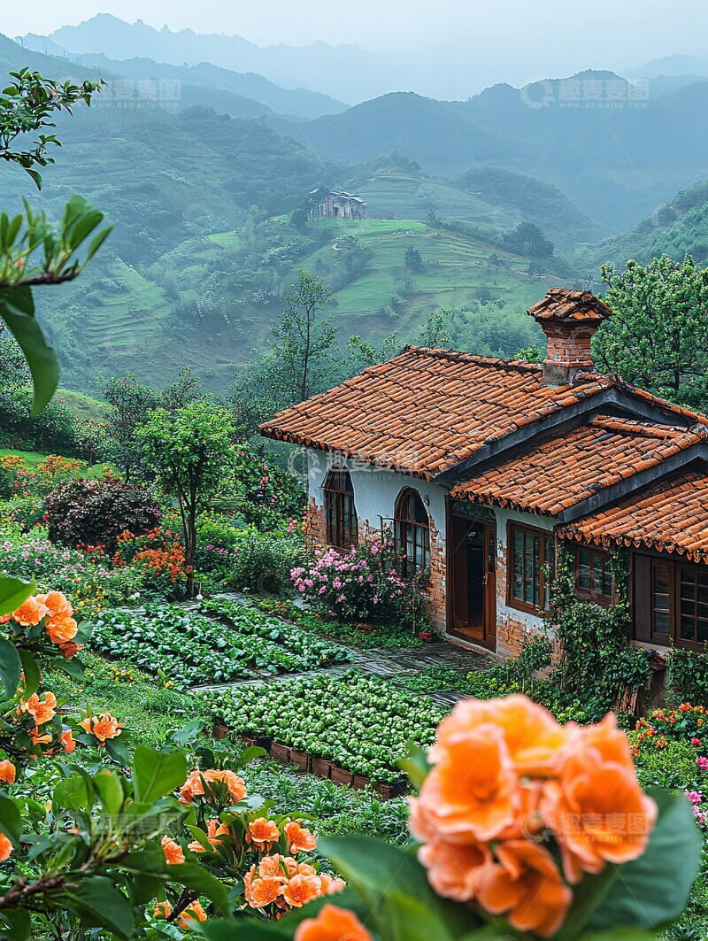 高清大图下载【趣麦麦图】桃林山间菜园景1