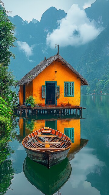 湖面船屋静谧景3