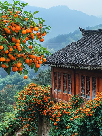 柿子树与群山暮色1