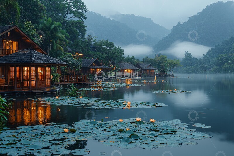 高清大图下载【趣麦麦图】荷花映照暮色水