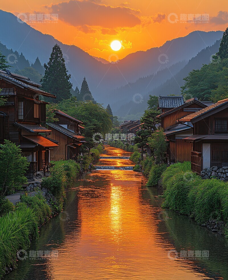 高清大图下载【趣麦麦图】乡村稻田日落景2
