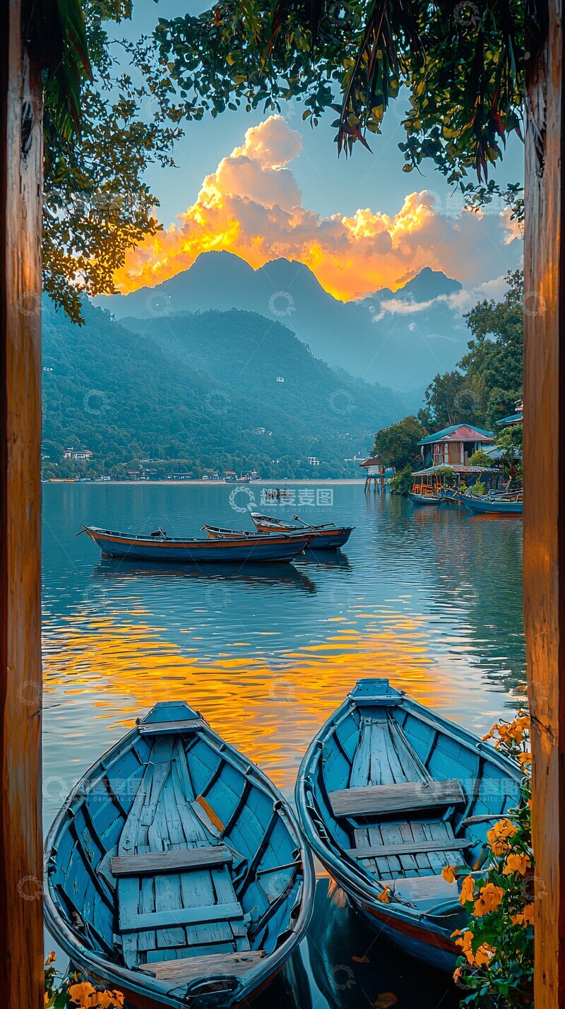 高清大图下载【趣麦麦图】湖面船屋静谧景