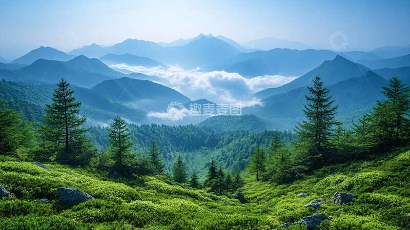 高清大图下载【趣麦麦图】远山绿树峰峦1