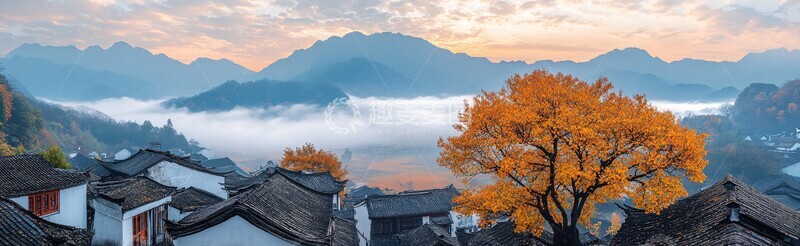 高清大图下载【趣麦麦图】白墙黑瓦柿子树