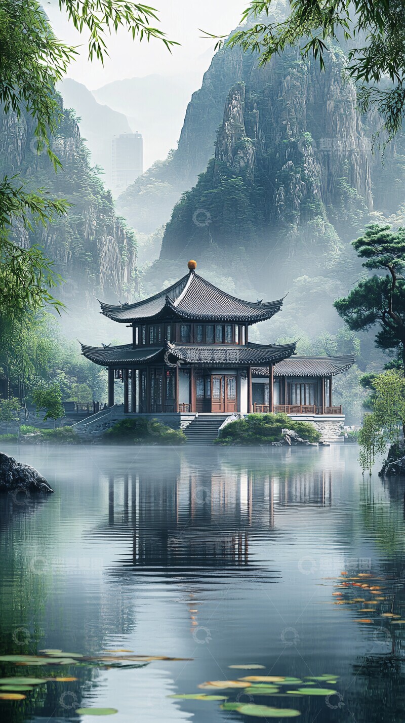 高清大图下载【趣麦麦图】竹林山洞宫殿1