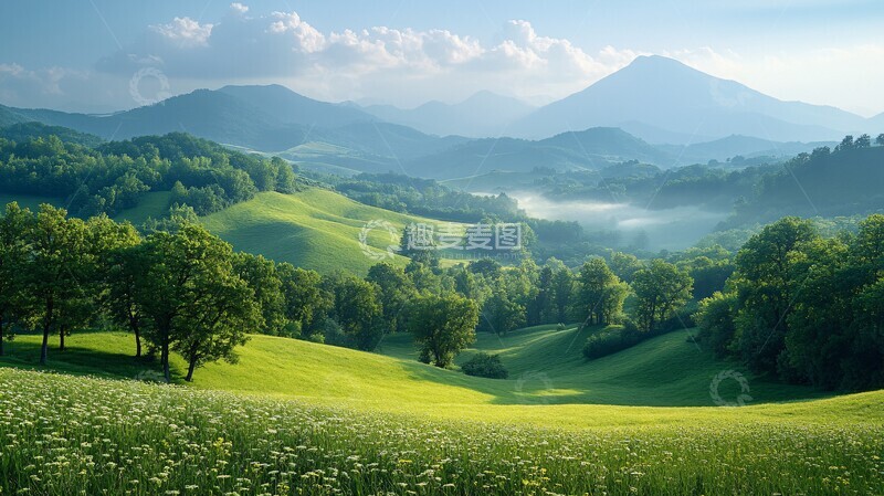 高清大图下载【趣麦麦图】远山绿树峰峦3