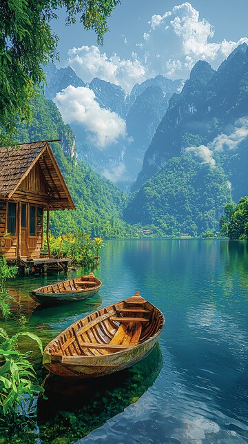 湖面船屋静谧景2