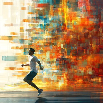 奔跑的男人与抽象图案1
