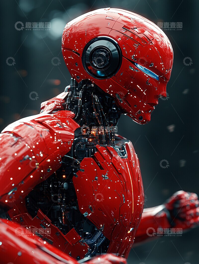 高清大图下载【趣麦麦图】红色机器人奔跑1