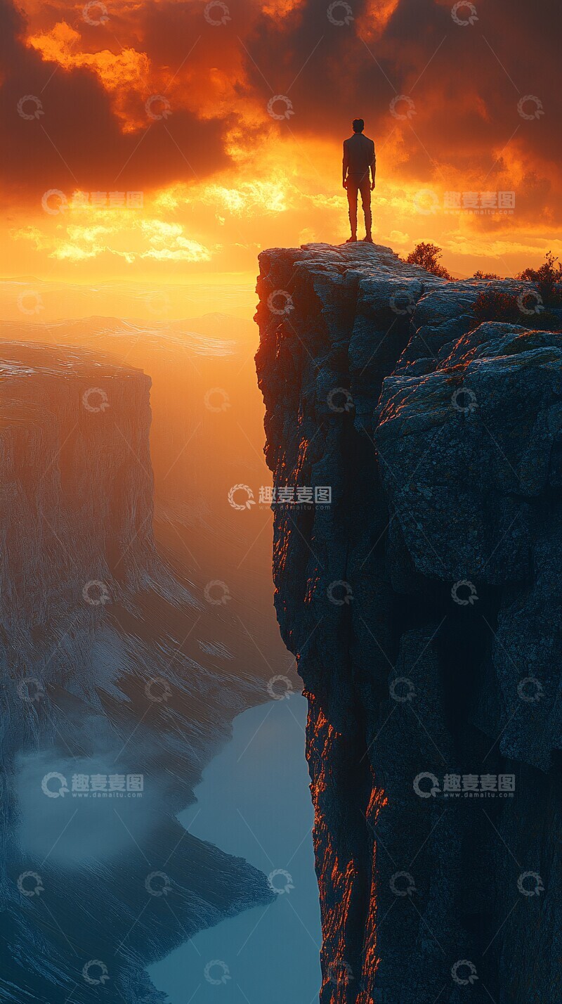 高清大图下载【趣麦麦图】山崖日出人影1