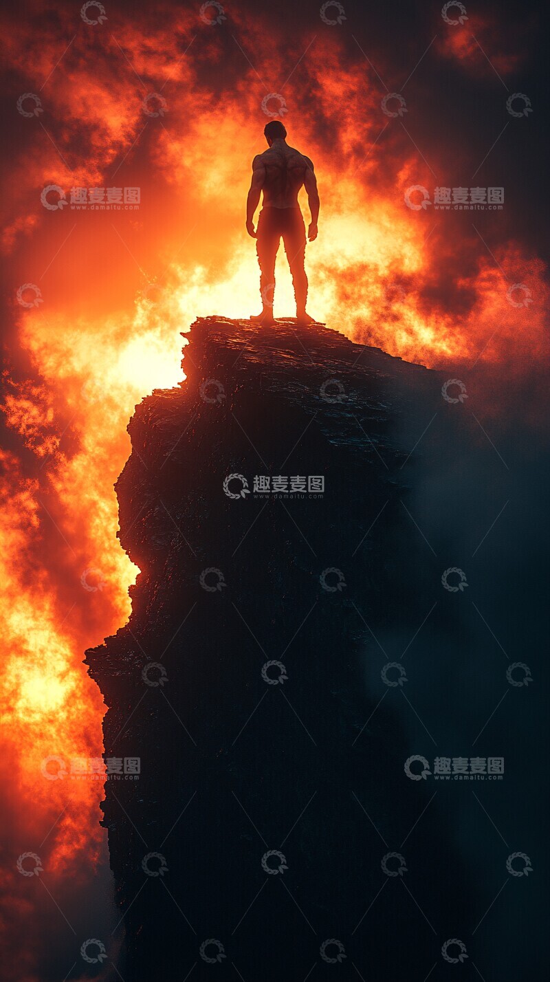 高清大图下载【趣麦麦图】黎明悬崖上的身影