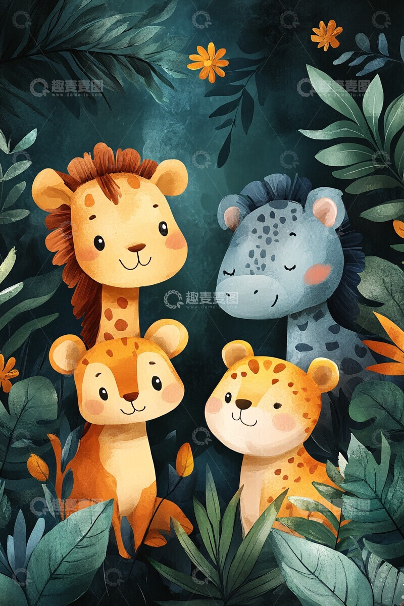 高清大图下载【趣麦麦图】丛林动物生日邀请1