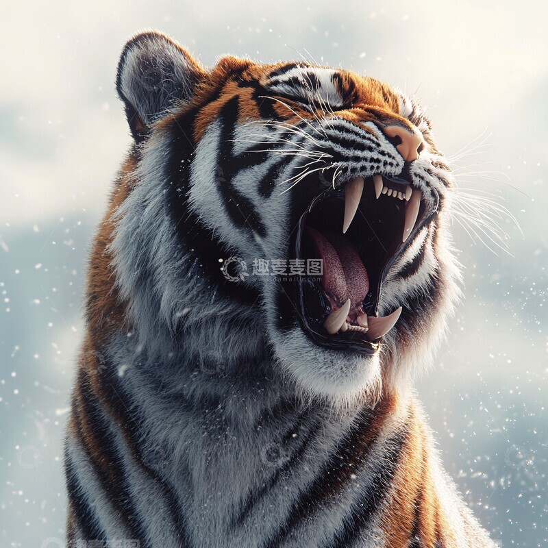 高清大图下载【趣麦麦图】老虎吼叫白色背景