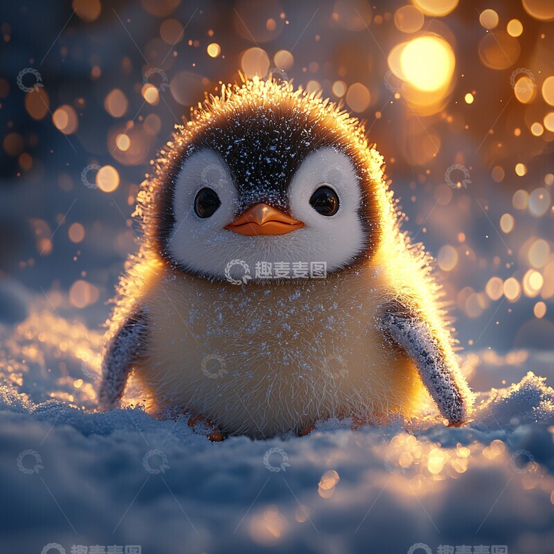 高清大图下载【趣麦麦图】-雪地夕阳企鹅1