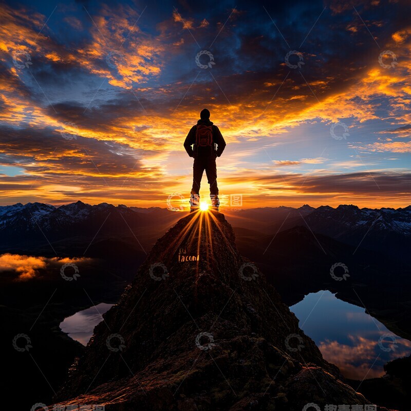 高清大图下载【趣麦麦图】晨曦山巅独行者1