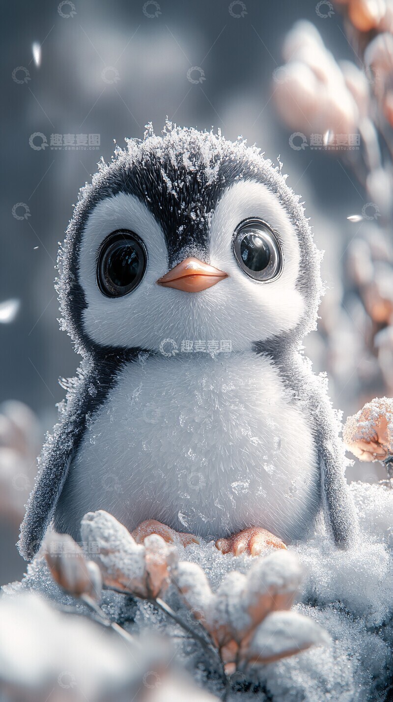 高清大图下载【趣麦麦图】冰块上的小企鹅