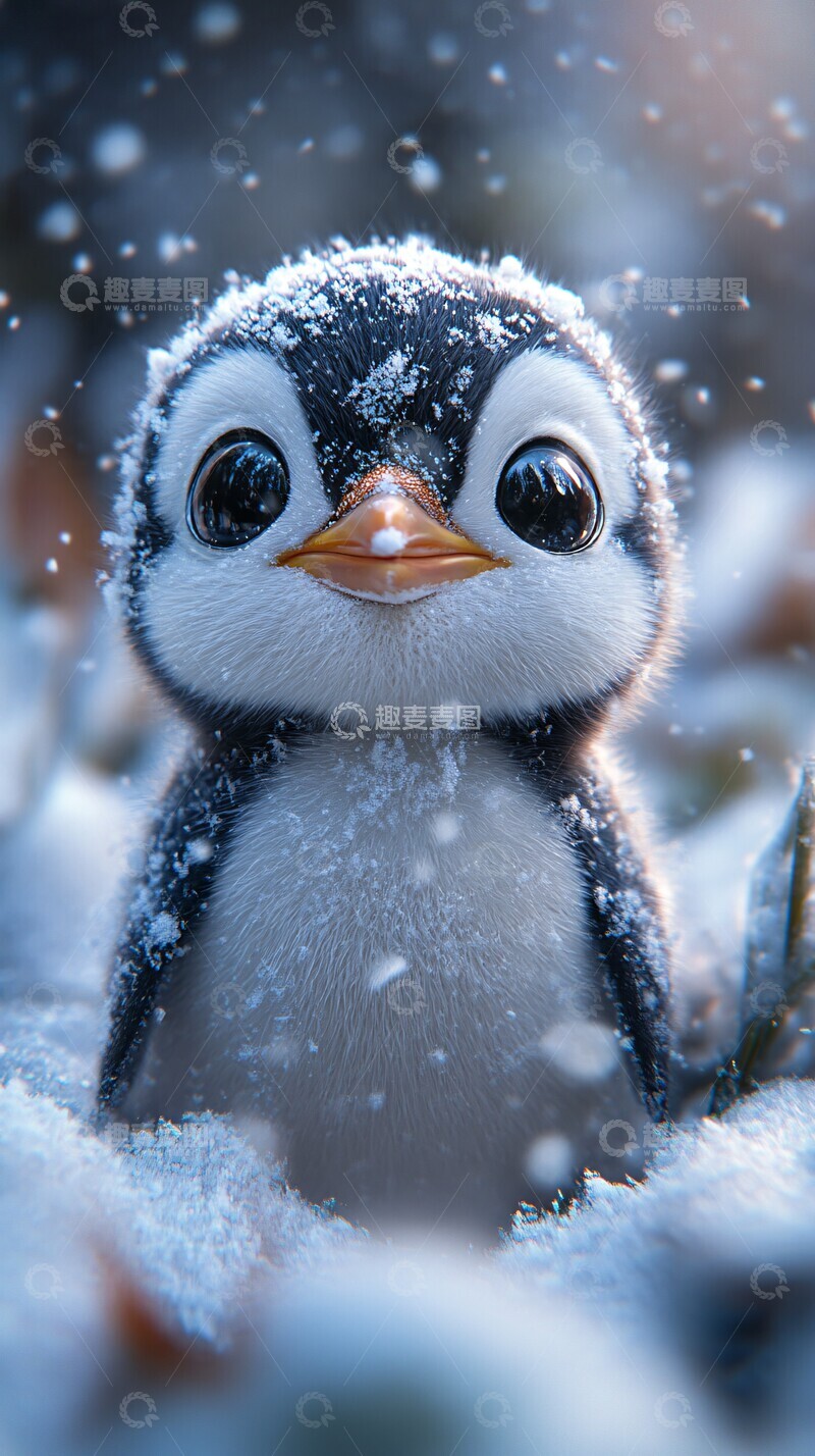 高清大图下载【趣麦麦图】小企鹅玩雪小企鹅玩雪数字艺术