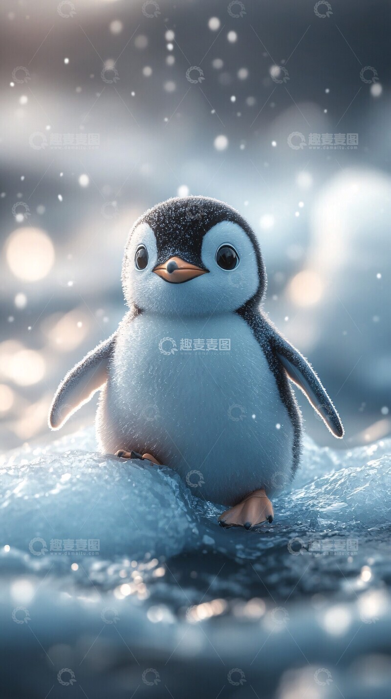 高清大图下载【趣麦麦图】小企鹅冰块海