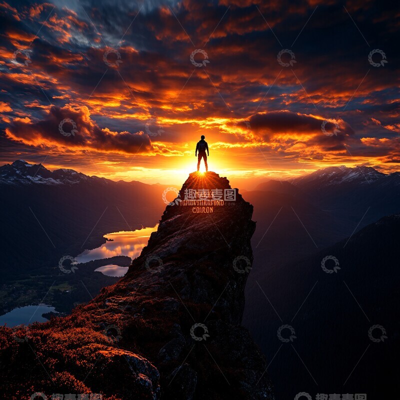 高清大图下载【趣麦麦图】晨曦山巅独行者