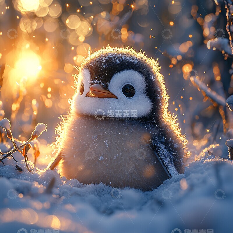 高清大图下载【趣麦麦图】雪地夕阳企鹅3