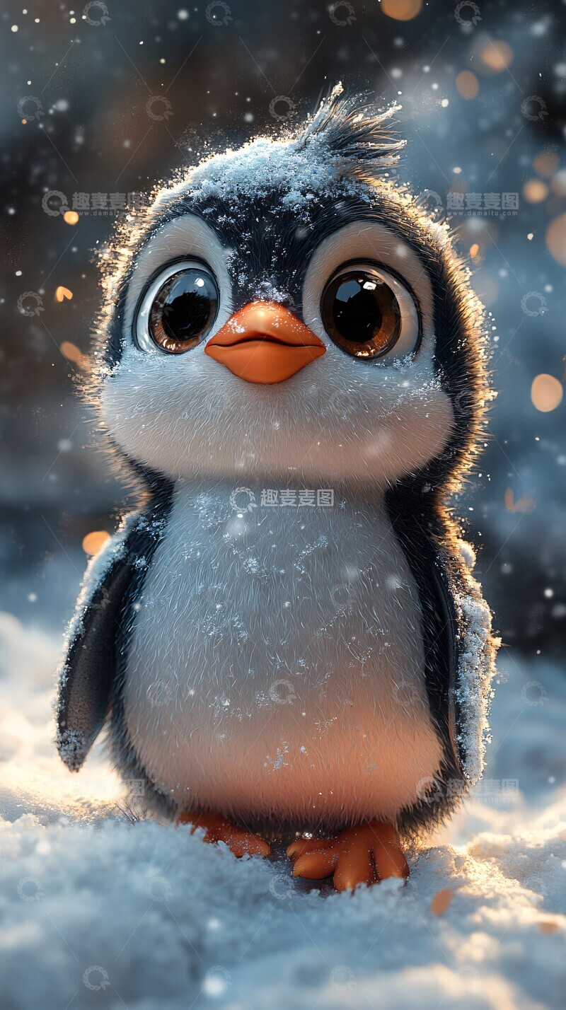 高清大图下载【趣麦麦图】小企鹅玩雪小企鹅玩雪数字艺术1
