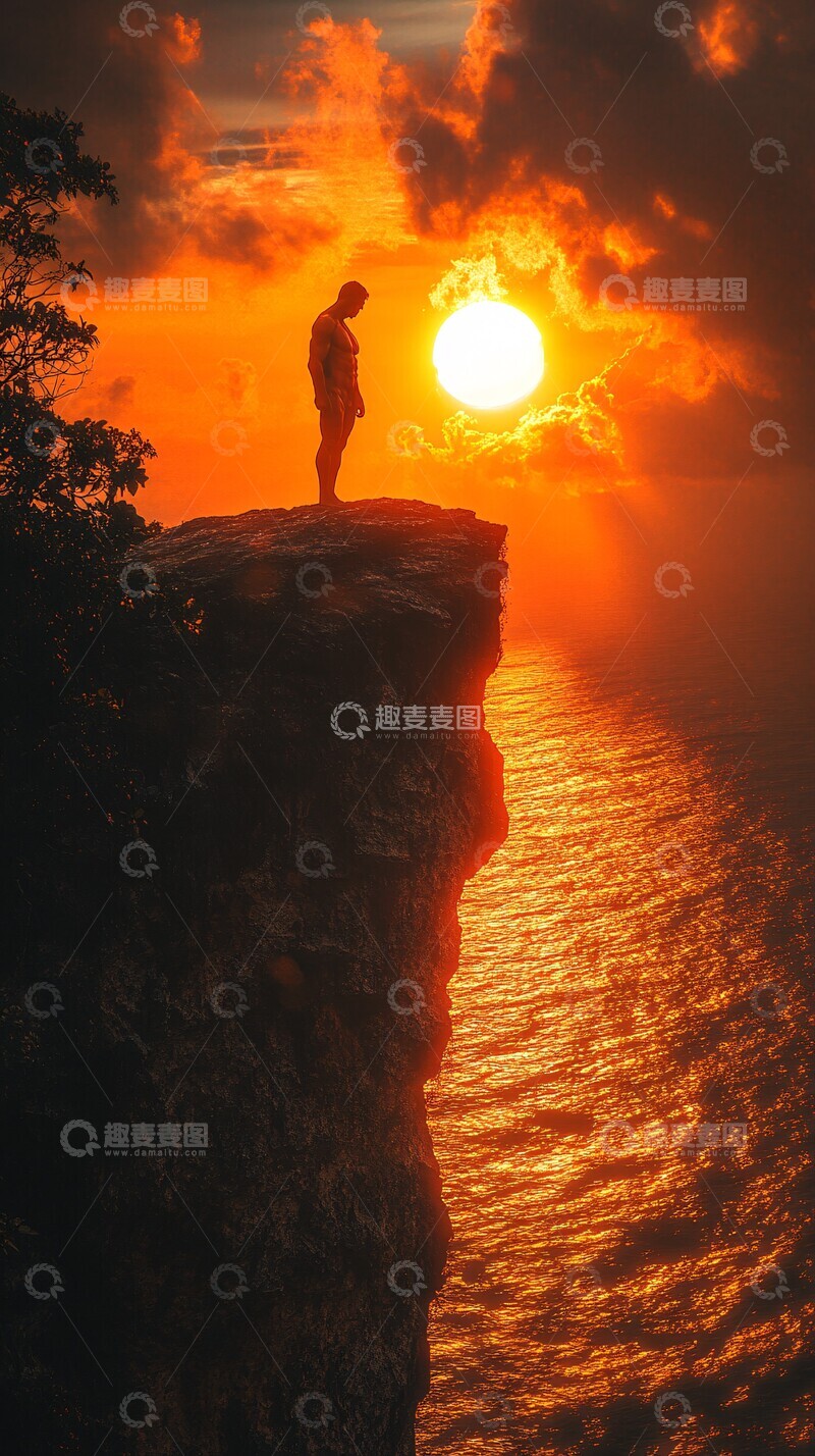 高清大图下载【趣麦麦图】黎明悬崖上的身影1