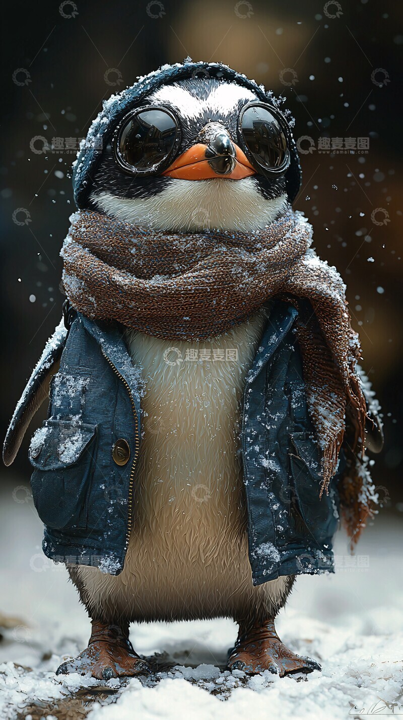 高清大图下载【趣麦麦图】企鹅冬季装扮抬头望2