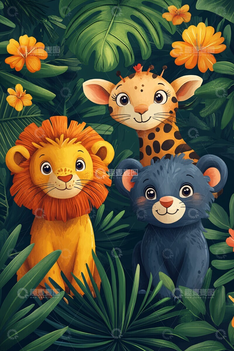 高清大图下载【趣麦麦图】丛林动物生日邀请
