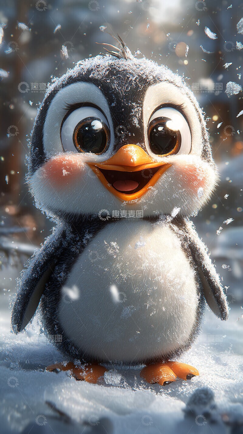 高清大图下载【趣麦麦图】企鹅冰上欢快图2