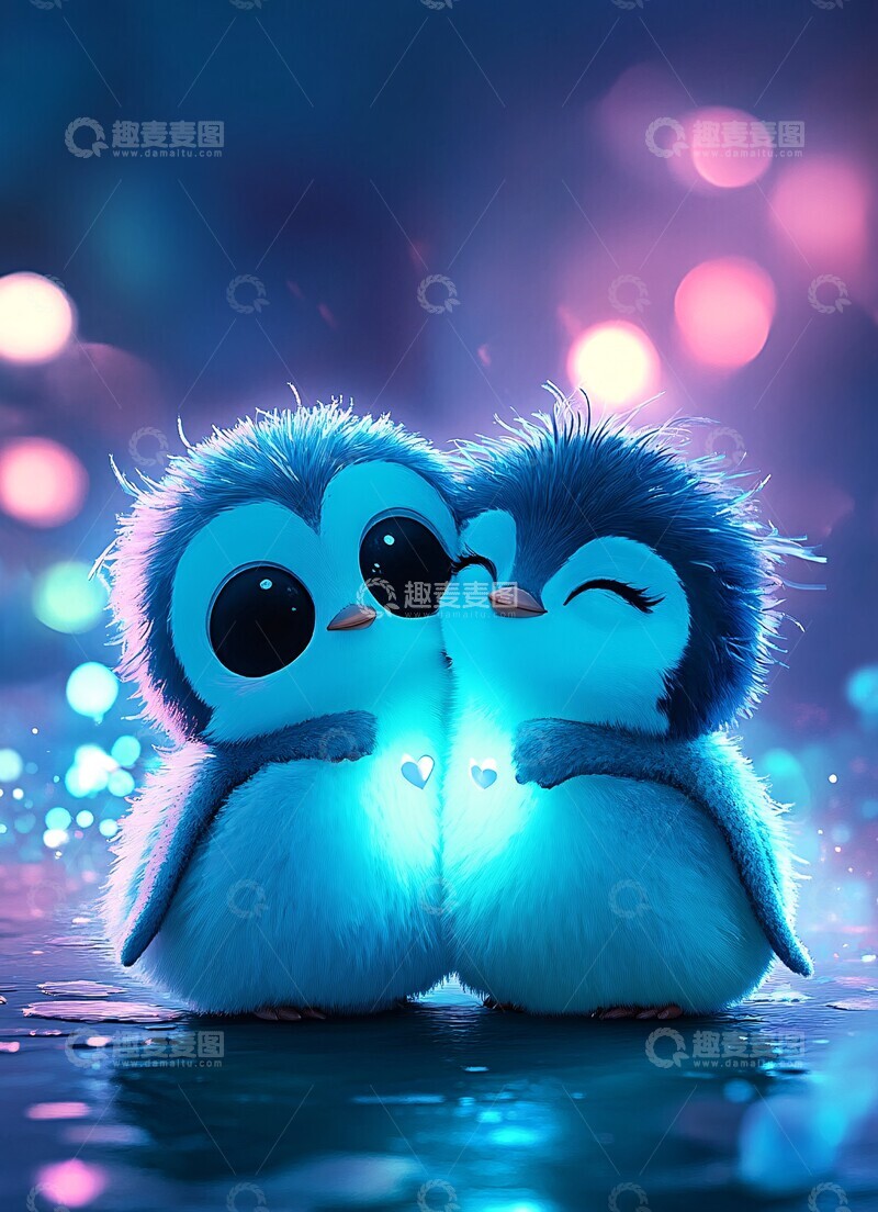 高清大图下载【趣麦麦图】两只企鹅拥抱希望3