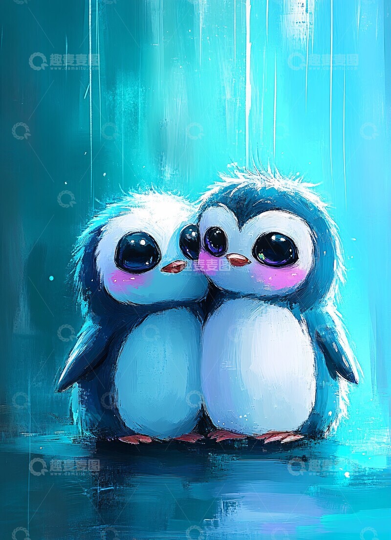 高清大图下载【趣麦麦图】两只企鹅拥抱希望2