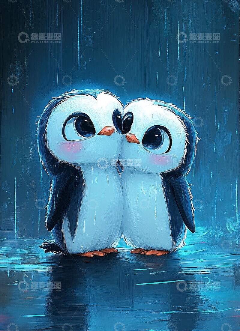 高清大图下载【趣麦麦图】两只企鹅拥抱希望1