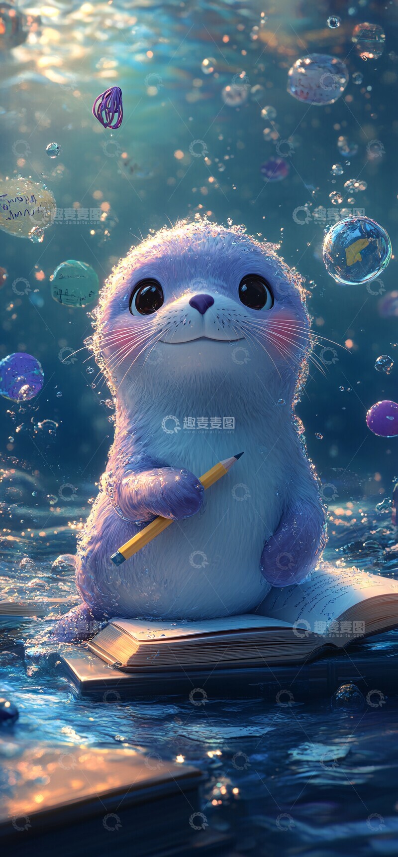 高清大图下载【趣麦麦图】紫色小海豹学习记1