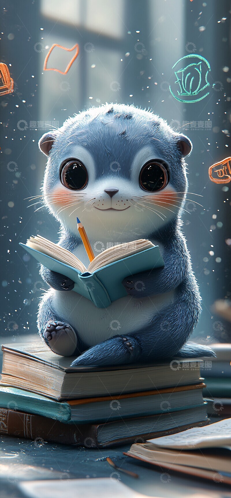 高清大图下载【趣麦麦图】紫色小海豹学习记