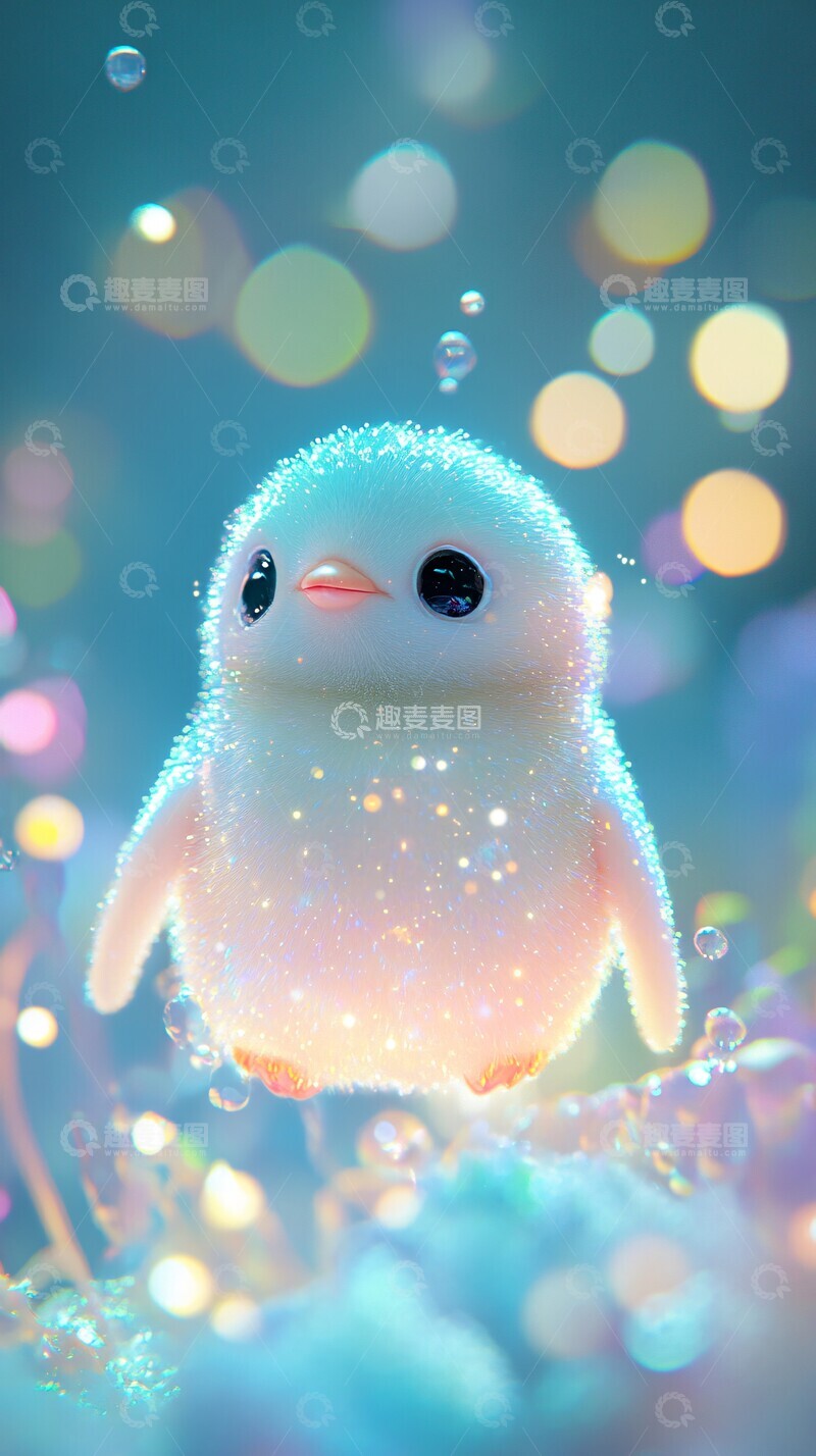 高清大图下载【趣麦麦图】发光小企鹅游水
