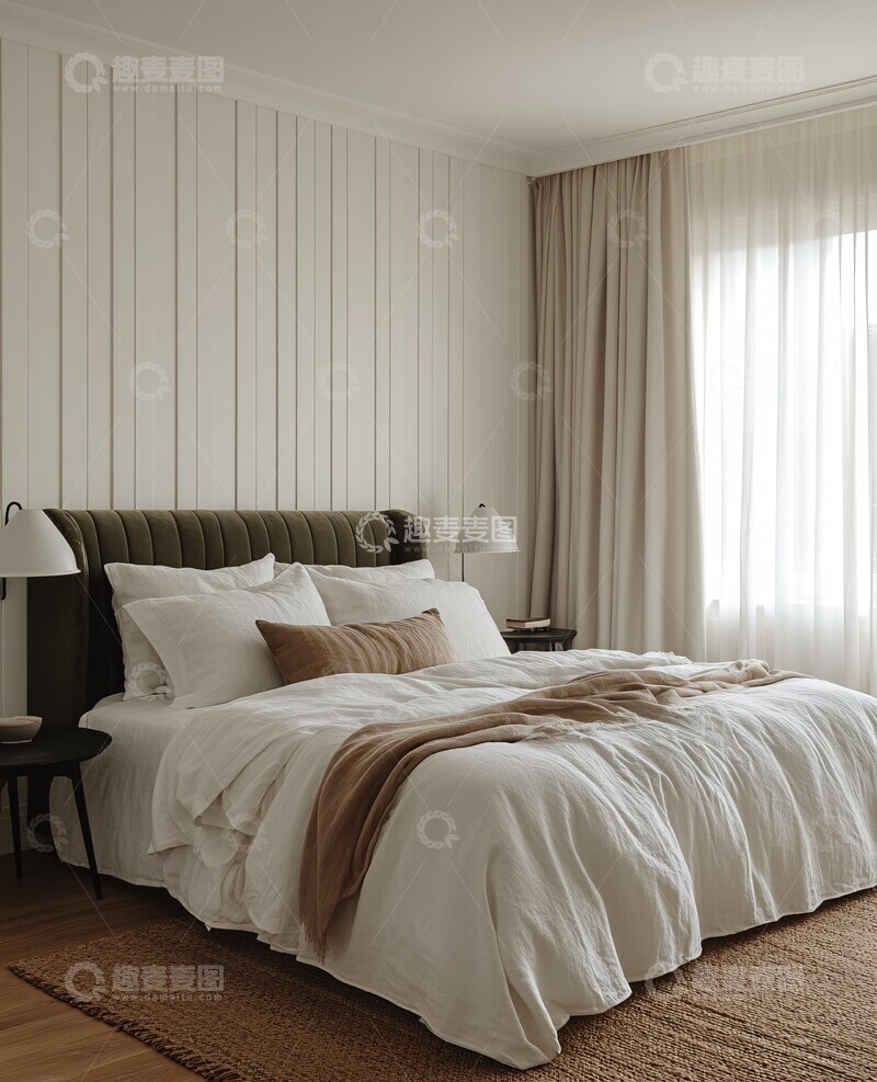 高清大图下载【趣麦麦图】白墙绿绒卧室