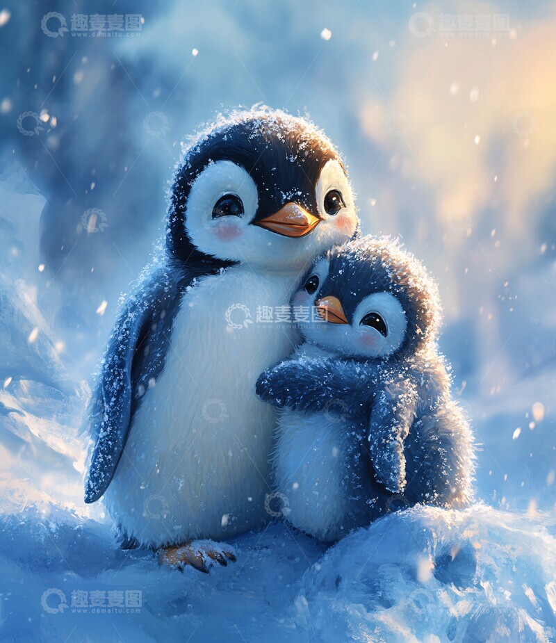 高清大图下载【趣麦麦图】企鹅与宝宝企鹅宝宝雪地2