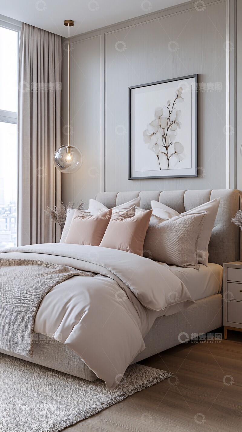 高清大图下载【趣麦麦图】灰墙粉饰卧室1